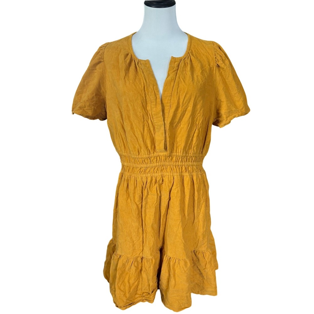 Anthropologie Somerset Mini Cotton Dress Sz L Yellow Maize Mini Corduroy